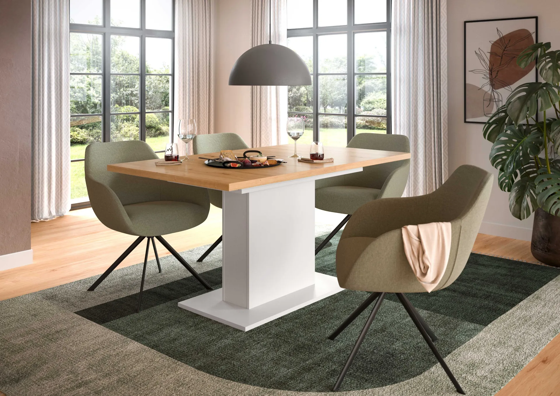 Xonox Ausziehbarer Esstisch Motion Emob - FSC-Holz, 150-190x76x90 cm, weiß/artisan