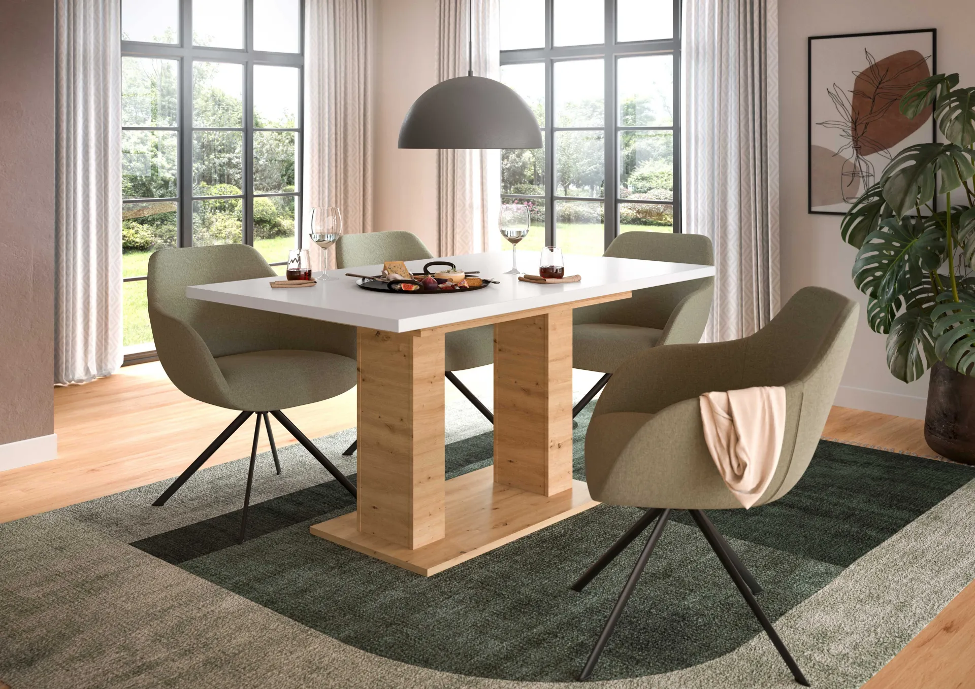 Xonox Ausziehbarer Esstisch Motion Emob - Weiß/Artisan - 150-190x76x90 cm