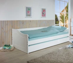 Ausziehbares Bett Leonie | 207 x 96,5 x 62 cm | 100% Melamin beschichtet | Farbe: Weiß