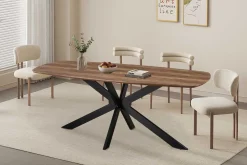 Rousseau Aziz 200 cm Dänischer Ovaltisch mit Mango-Dekor | Metallbeine, MDF-Platte, ABS-Kante | H76 x B200 x T100 cm - 25mm