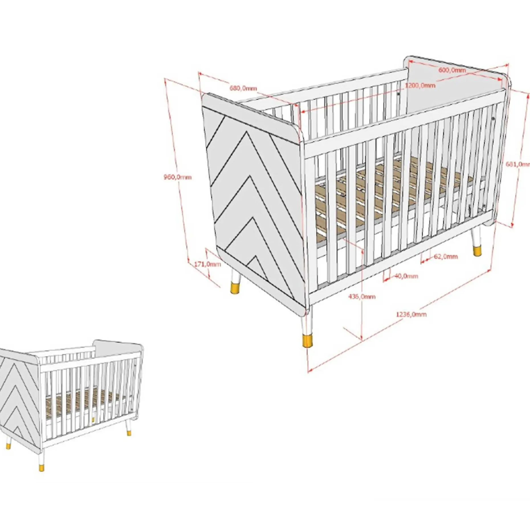 Babybett Billy - 124x68x94 cm - Olivgrün