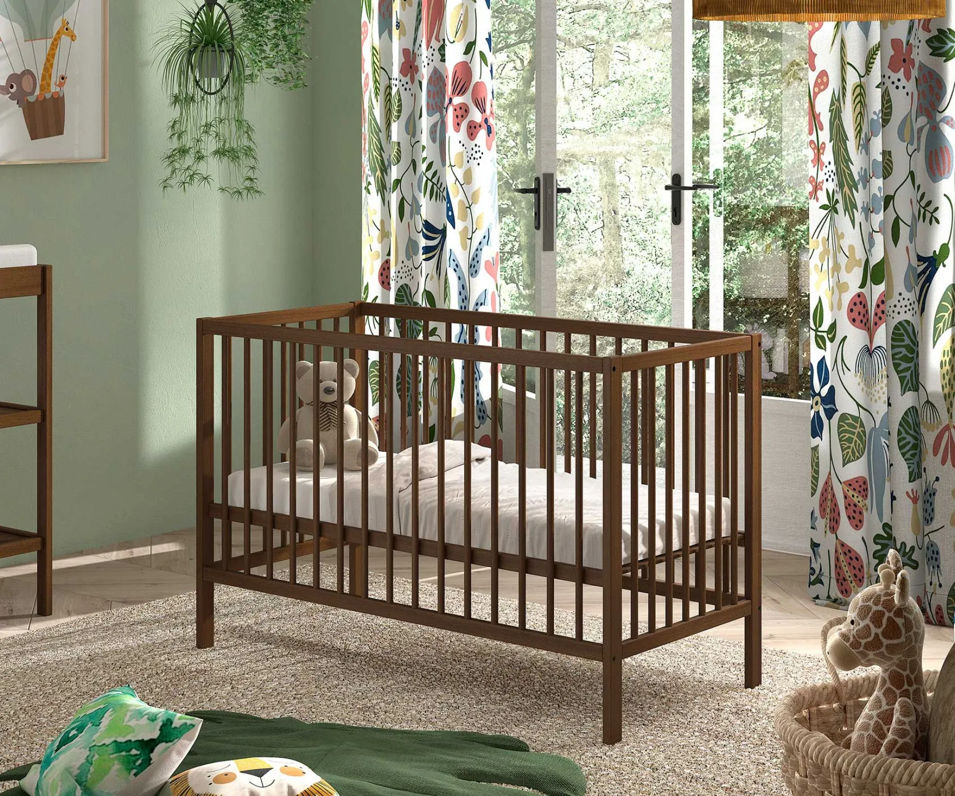 Babybett Dino | 60 x 120 cm | verstellbar | Buche | nussbaumfarben