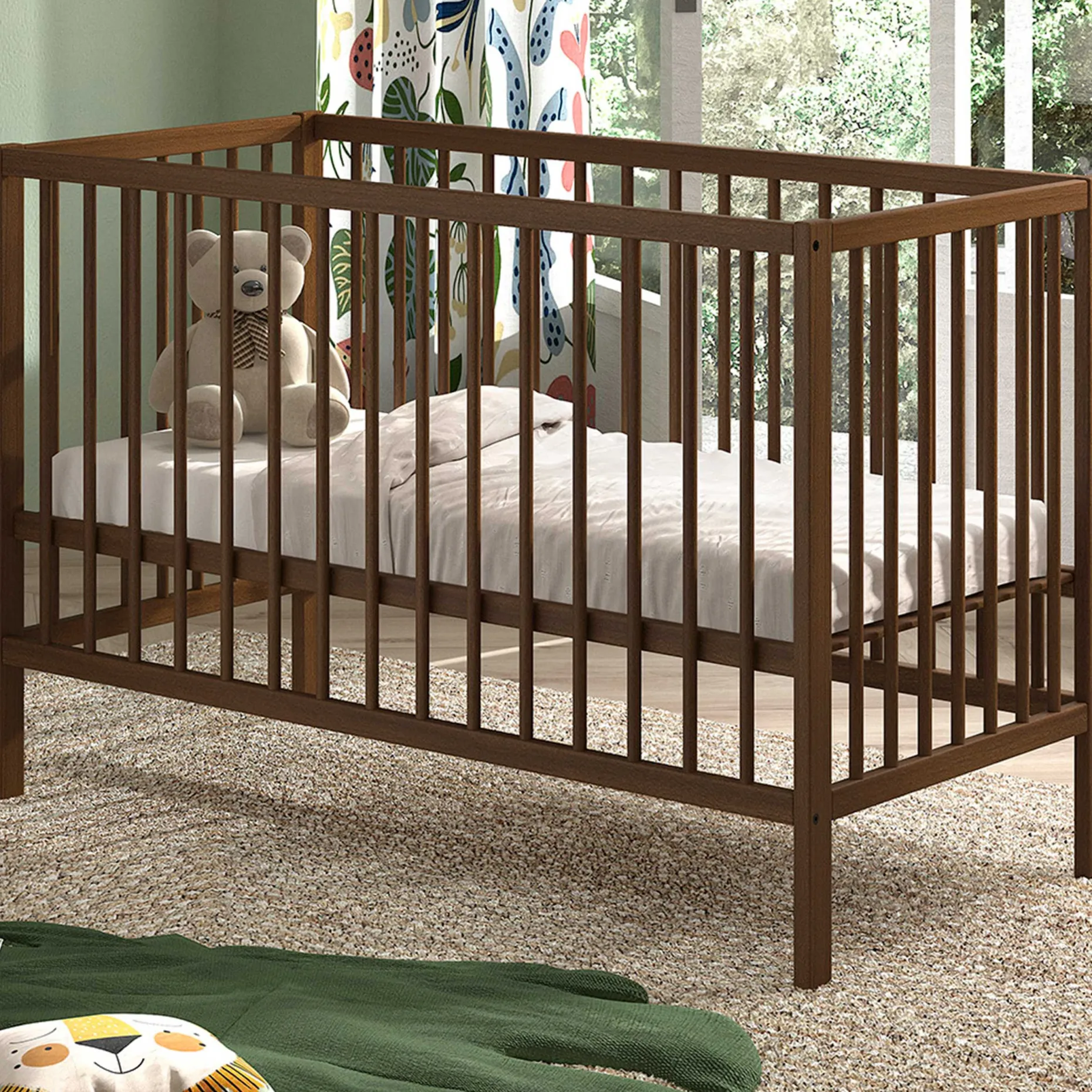 Babybett Dino | 60 x 120 cm | verstellbar | Buche | nussbaumfarben