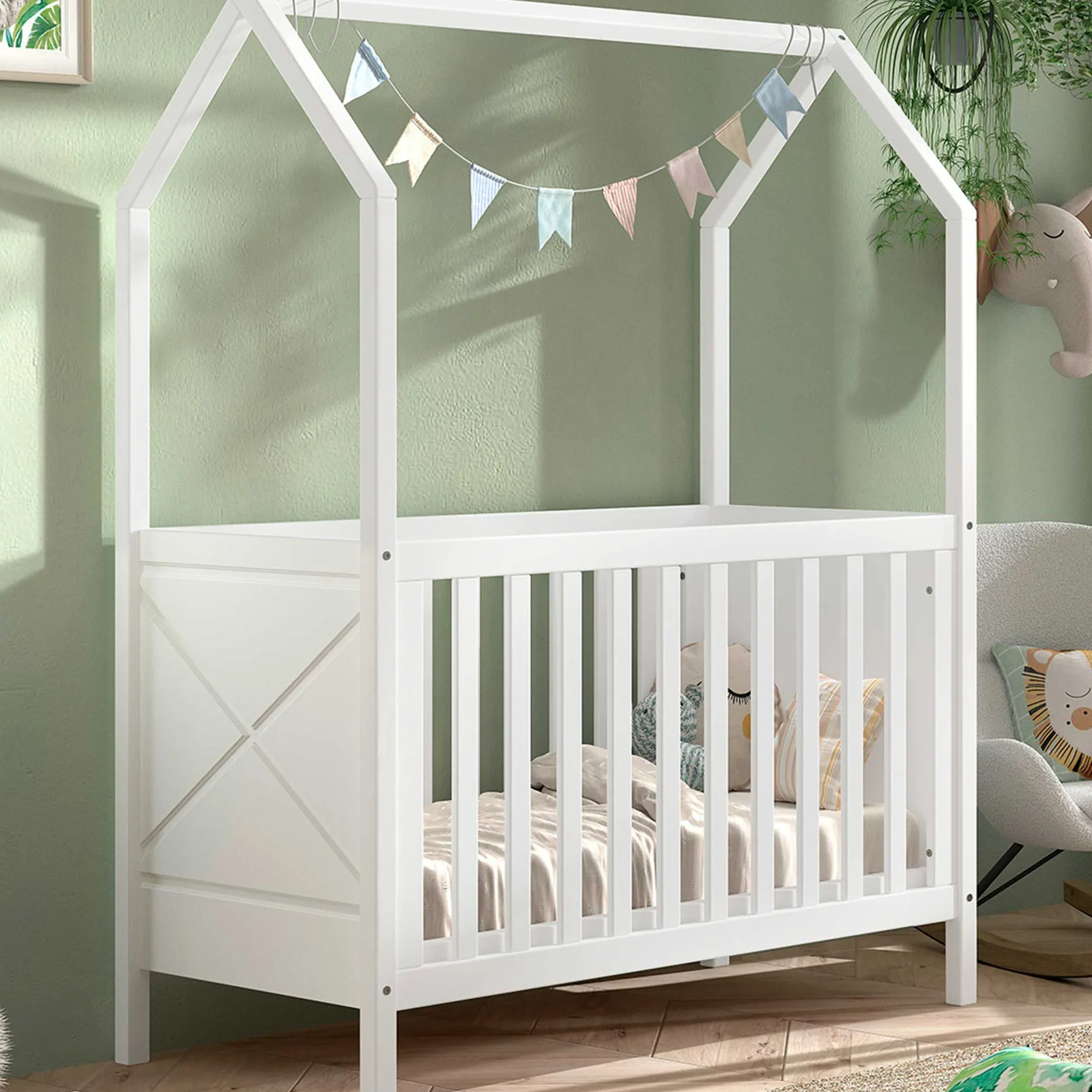Babybett Scottie - 60x120cm - verstellbarer Lattenrost - Kiefer weiß