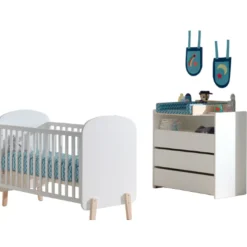 Babybett 60x120 cm und Wickeltisch mit Windelbrett-weiß