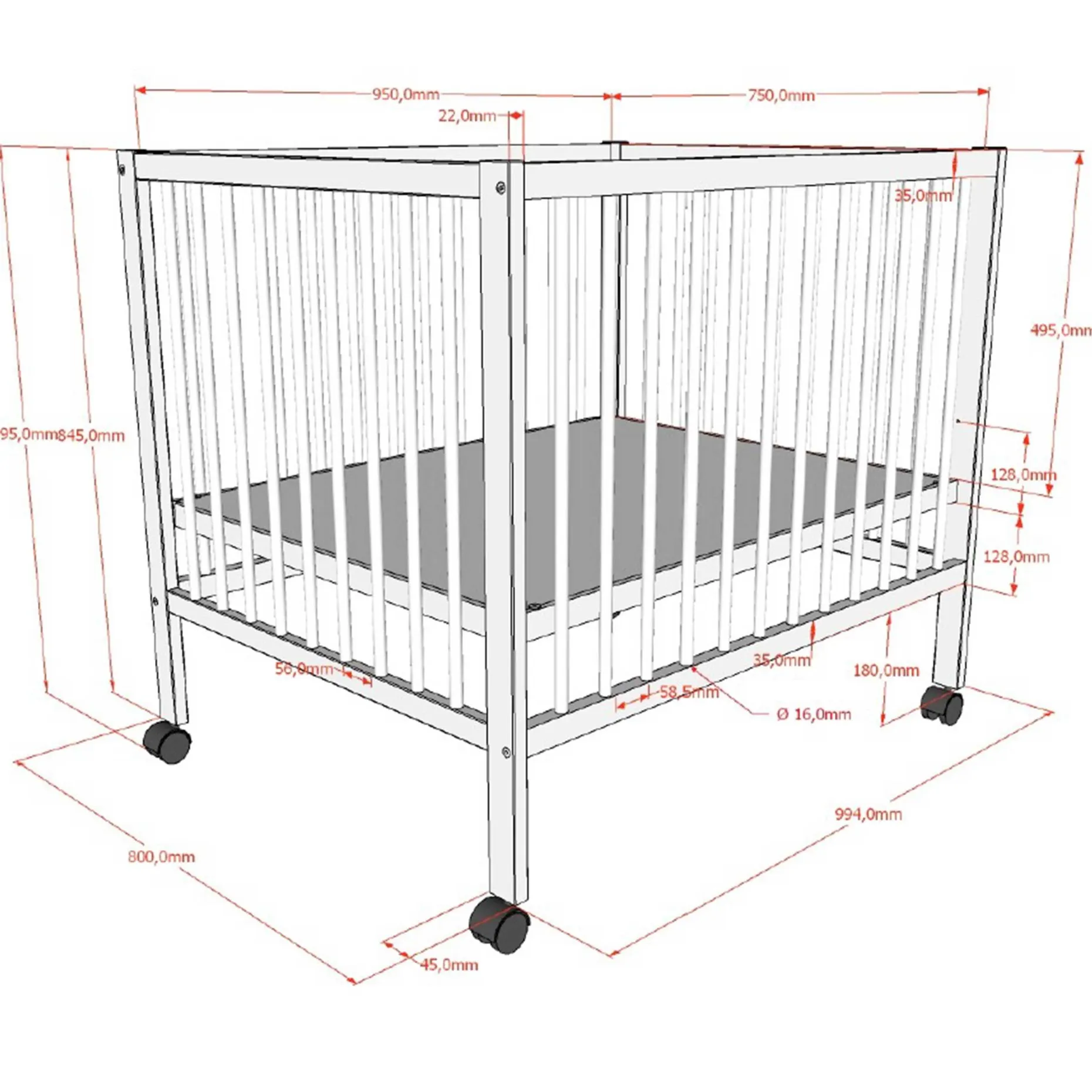 Babypark Dino | 95 x 75 cm | verstellbar | Massivholz Buche