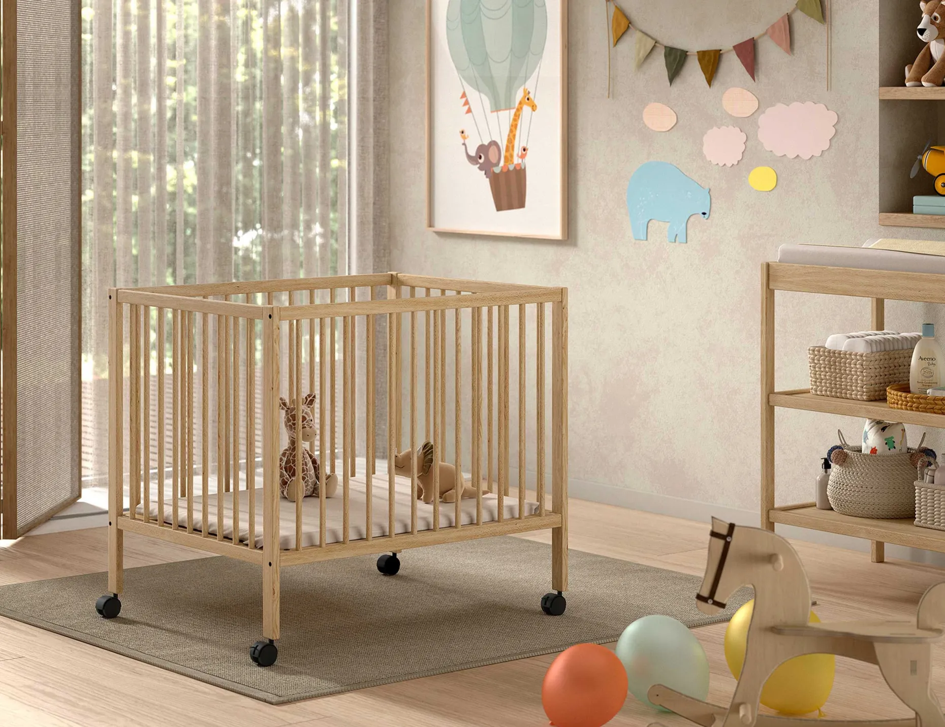 Babypark Dino | 95 x 75 cm | verstellbar | Massivholz Buche