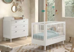 Babyzimmer Forrest: Babybett 60x120cm, Kommode mit Windelregal - Weißbuche
