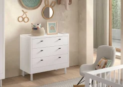 Babyzimmer Forrest: Babybett 60x120cm, Kommode mit Windelregal - Weißbuche