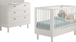 Babyzimmer Forrest: Babybett 60x120cm, Kommode mit Windelregal - Weißbuche