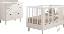 Babyzimmer Forrest: Babybett 70x140cm, Kommode mit Windelregal - Weißbuche