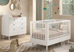Babyzimmer Forrest: Babybett 70x140cm, Kommode mit Windelregal - Weißbuche