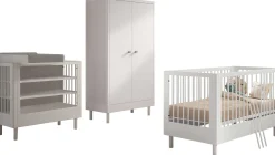 Babyzimmer Forrest: Babybett 70x140cm, Wickeltisch mit Wickelbrett, Kleiderschrank - Weißbuche