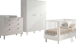 Babyzimmer Forrest: Babybett 70x140cm, Kommode mit Windelregal, Kleiderschrank - Weißbuche