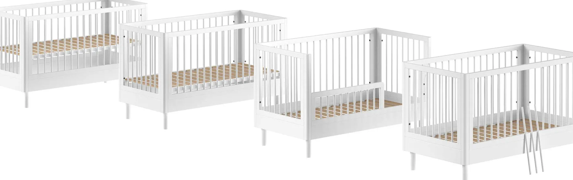 Babyzimmer Forrest: Babybett 70x140cm, Wickeltisch mit Wickelbrett, Kleiderschrank - Weißbuche