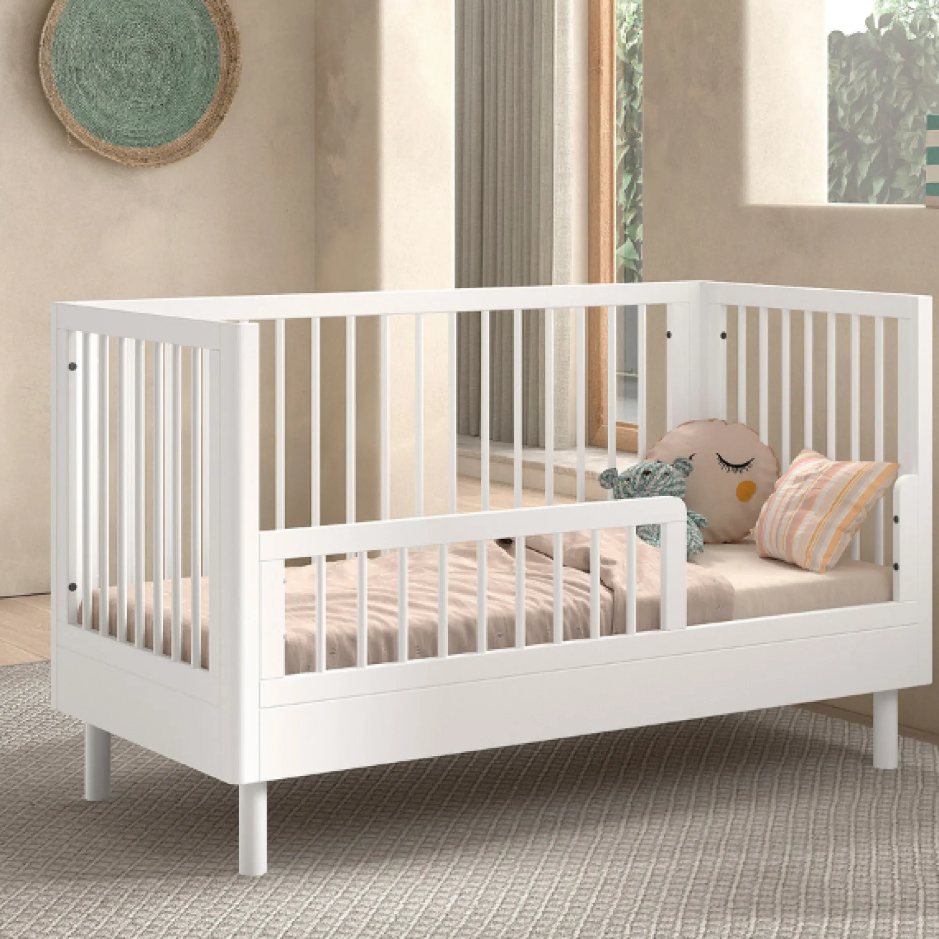 Babyzimmer Forrest: Babybett 70x140cm, Wickeltisch - Buche weiß