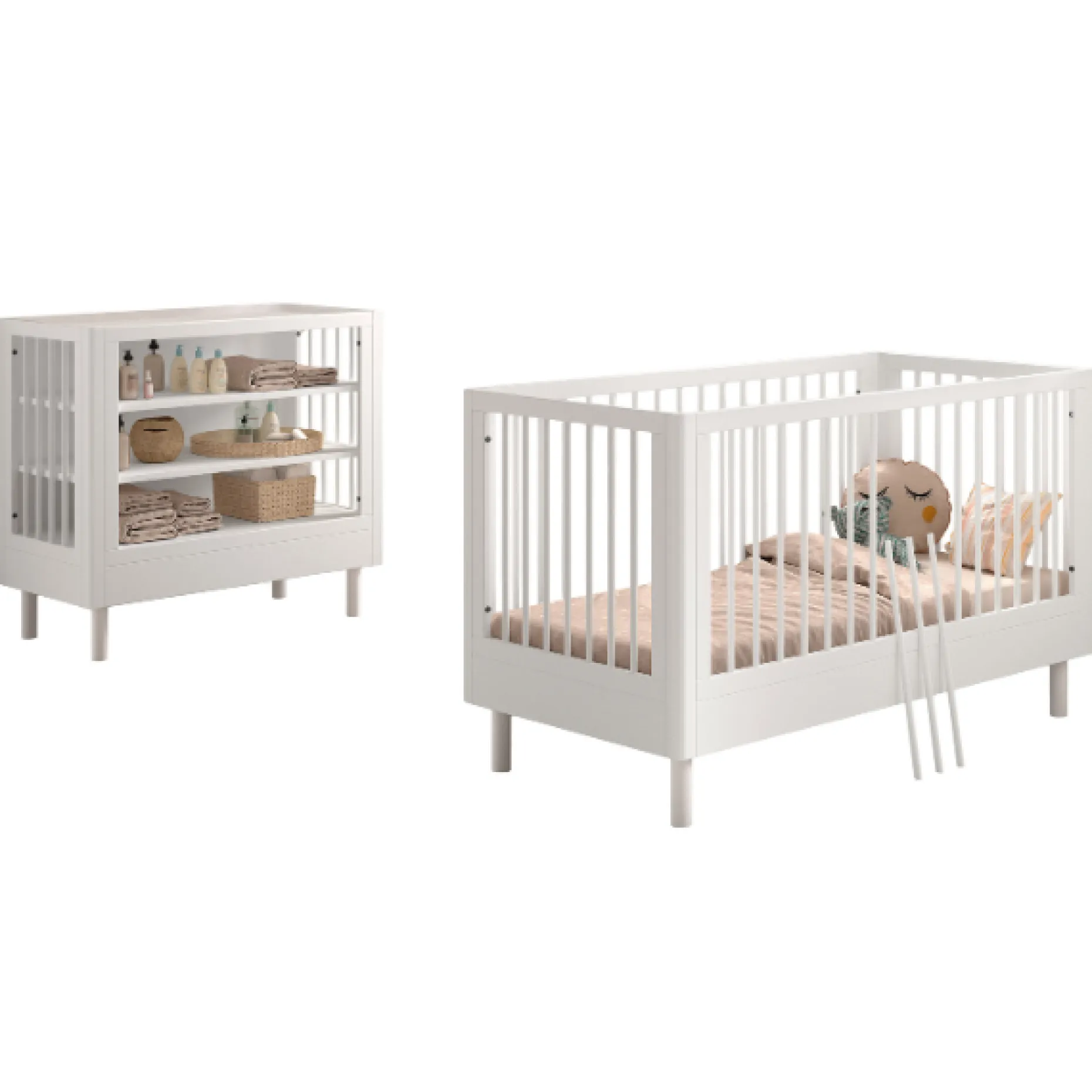 Babyzimmer Forrest: Babybett 70x140cm, Wickeltisch - Buche weiß