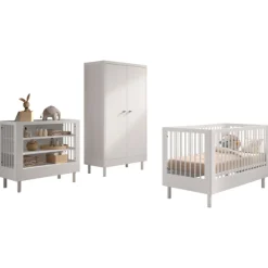 Kinder Vipack Babyzimmer Forrest: Babybett 70x140cm, Wickeltisch, Kleiderschrank - buche