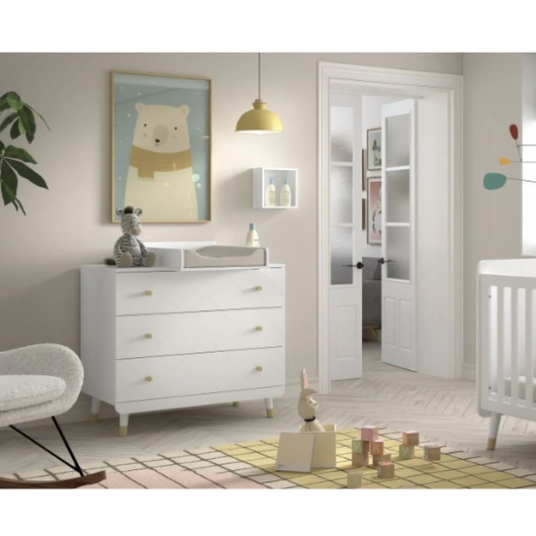 Babyzimmer-Set Billy - Babybett, Kommode & Wickeltisch - Grün/Weiß
