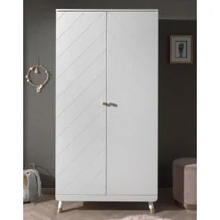 Babyzimmer-Set Billy - Zweitüriger Kleiderschrank, Kommode, Wickeltisch & Babybett - Grün/Weiß