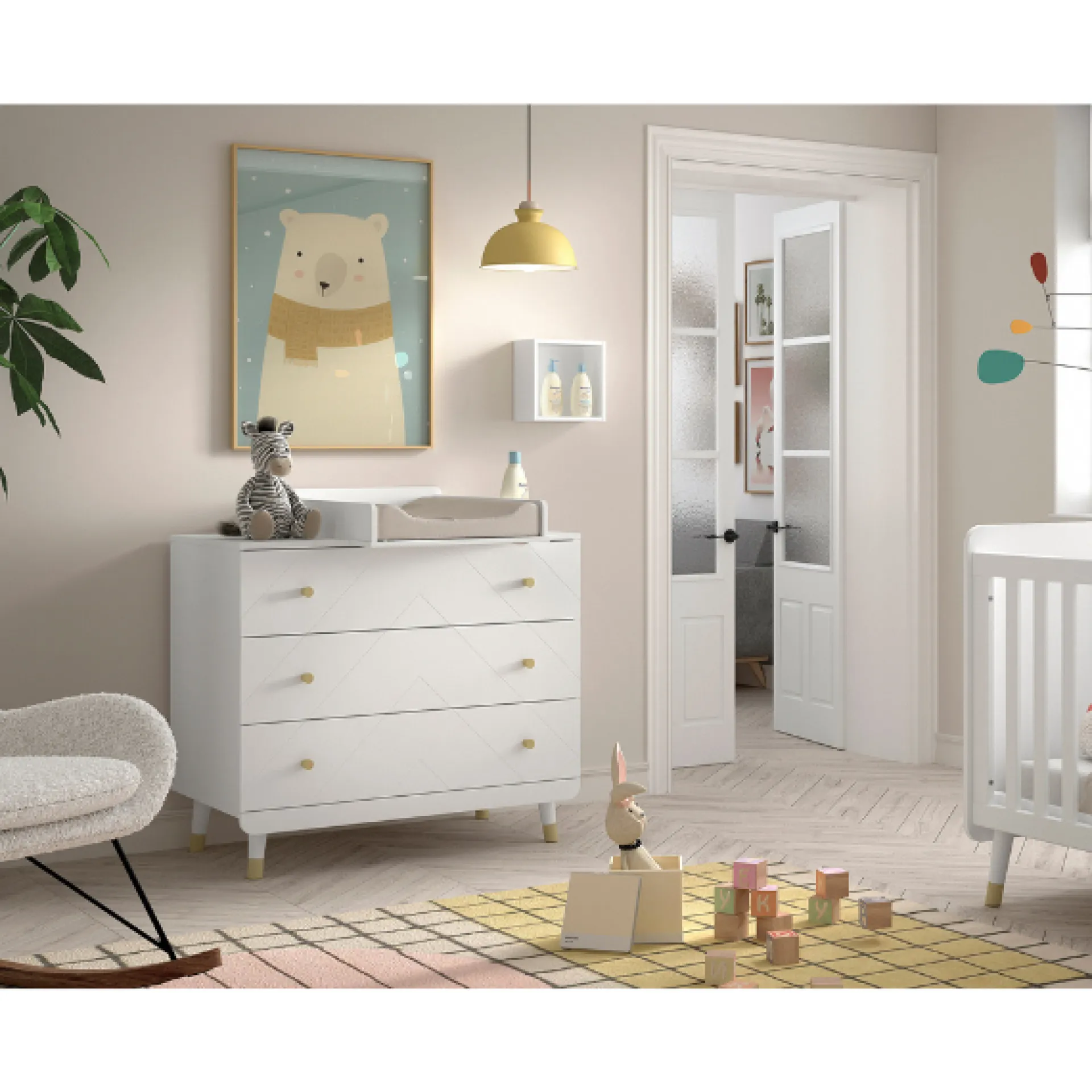 Kinder Vipack Babyzimmer-Set Billy - Zweitüriger Kleiderschrank, Kommode, Wickeltisch & Babybett - MDF/