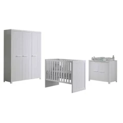 Kinder Vipack Babyzimmer-Set Erik - Dreitüriger Kleiderschrank, Kommode, Wickeltisch & Kinderbett - MDF/