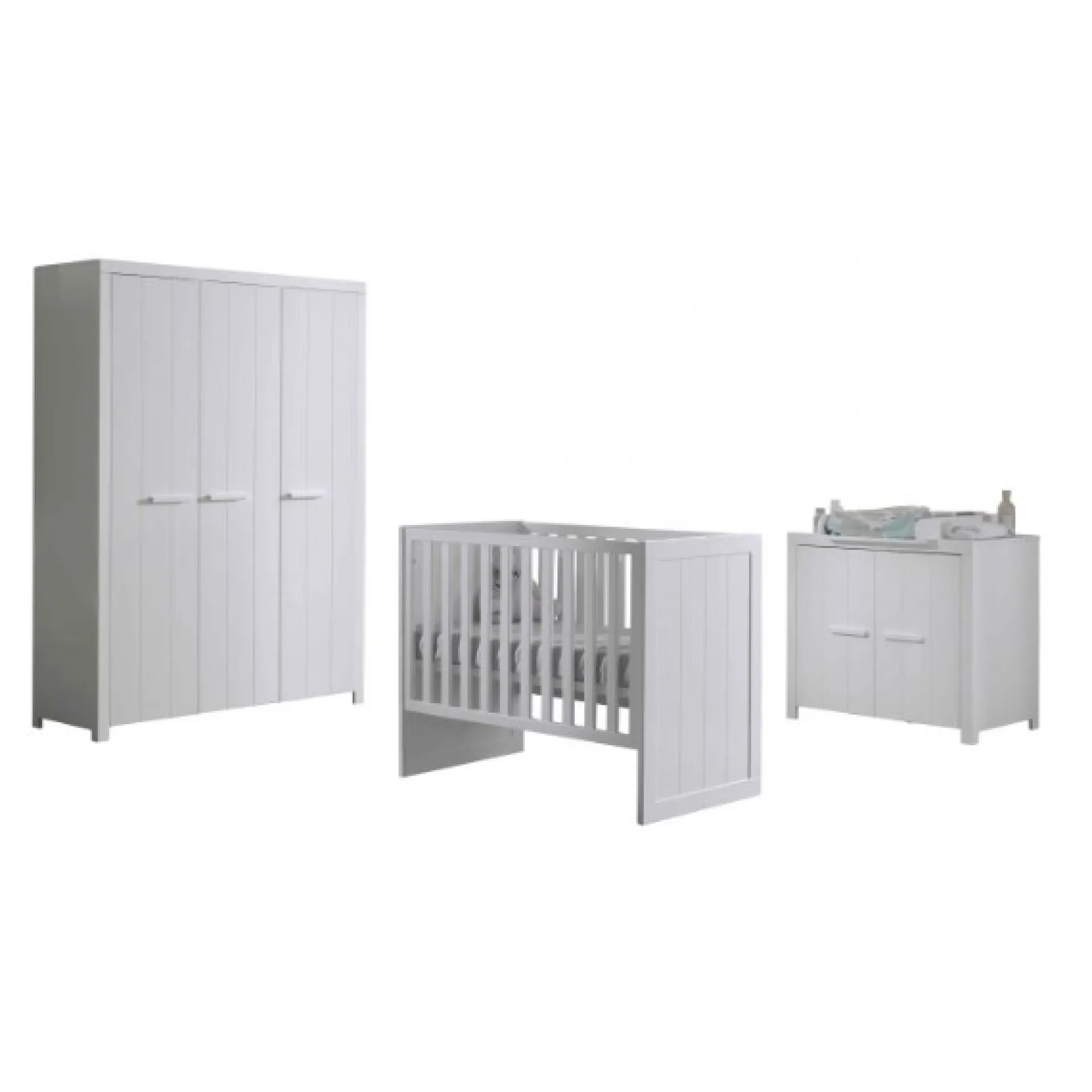 Kinder Vipack Babyzimmer-Set Erik - Dreitüriger Kleiderschrank, Kommode, Wickeltisch & Kinderbett - MDF/