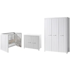 Babyzimmer-Set Erik - Zweitüriger Kleiderschrank, Kommode, Wickeltisch & Babybett - MDF/Weiß