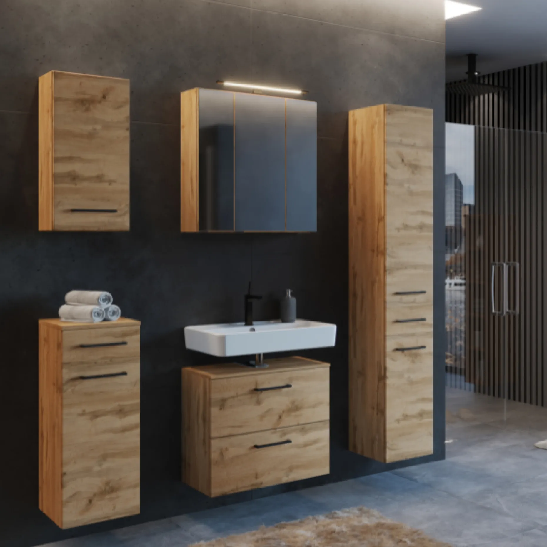 Badezimmer-Hängeschrank Malvo 30cm - Eiche