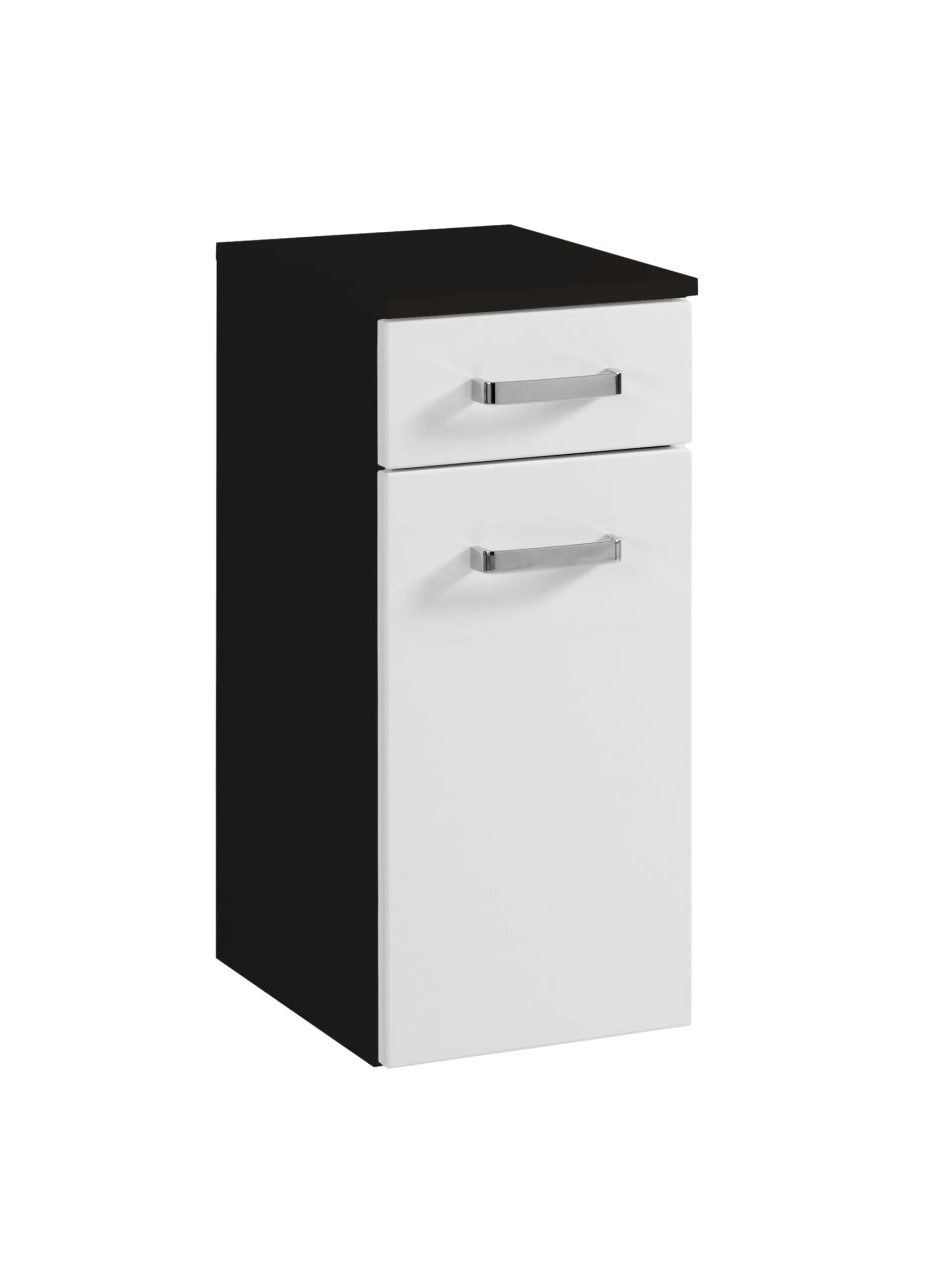 Badezimmerschrank Bobbi 30cm 1 Schublade und 1 Tür - graphit/hochglanz-weiß