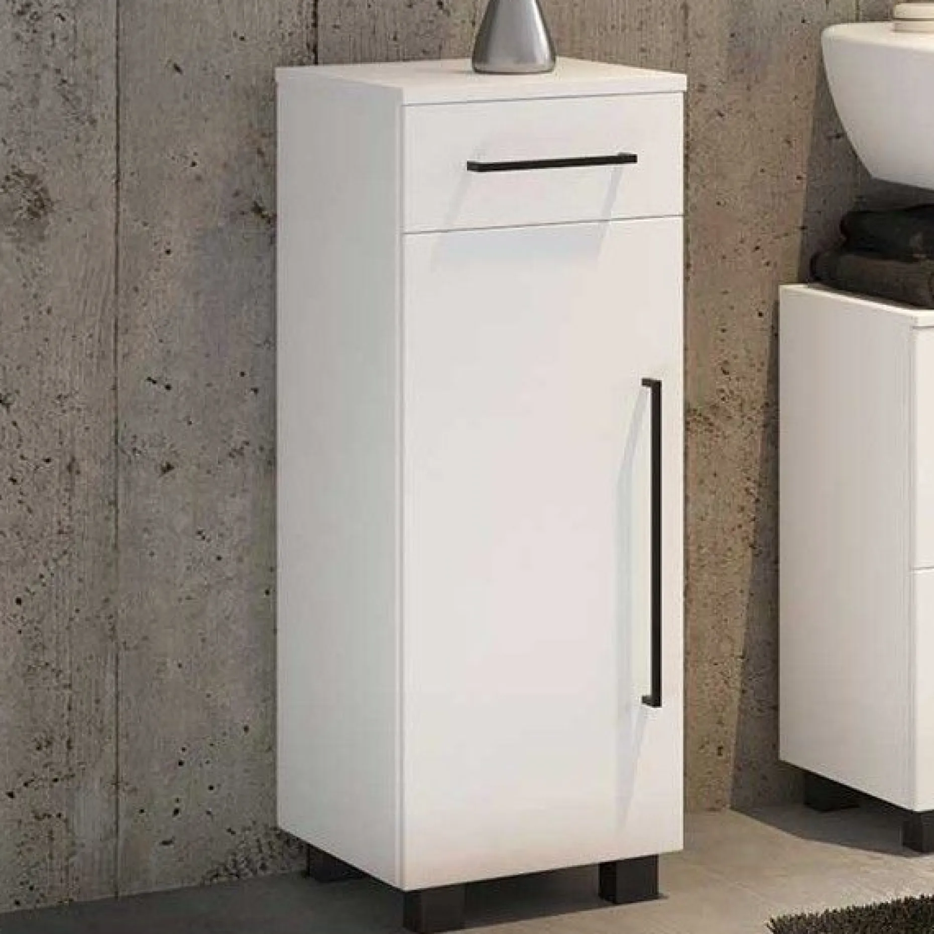 Badezimmerschrank Dusan 30 cm mit 1 Tür und 1 Schublade - weiß
