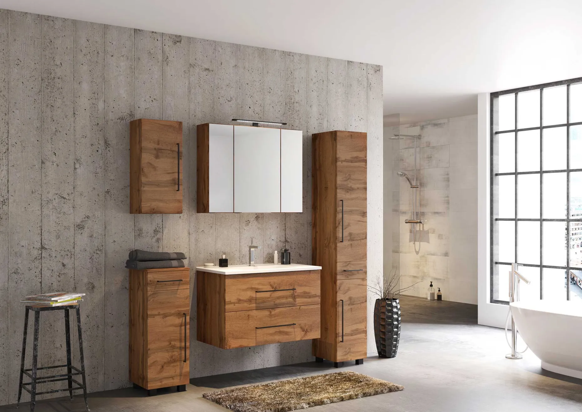 Badezimmerschrank Dusan 30 cm mit 1 Tür und 1 Schublade - wotan Eiche Dekor