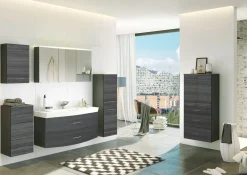 Badezimmerschrank Florent 60cm 2 Türen und 3 Schubladen - graphit/graue Eiche