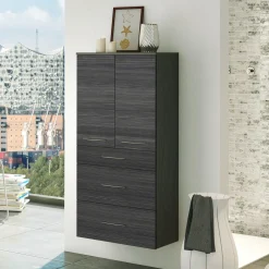 Badezimmerschrank Florent 60cm 2 Türen und 3 Schubladen - graphit/graue Eiche