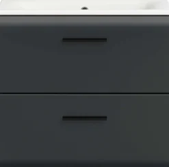 Badezimmerschrank Ice Xonox - mit Keramikwaschbecken - 60x55x46 cm - Mattschwarz & Nox Oak