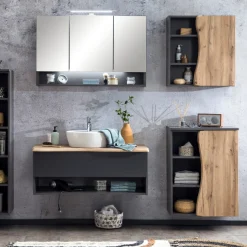 Badezimmerschrank Karan 60cm 1 Tür - Eiche/anthrazit