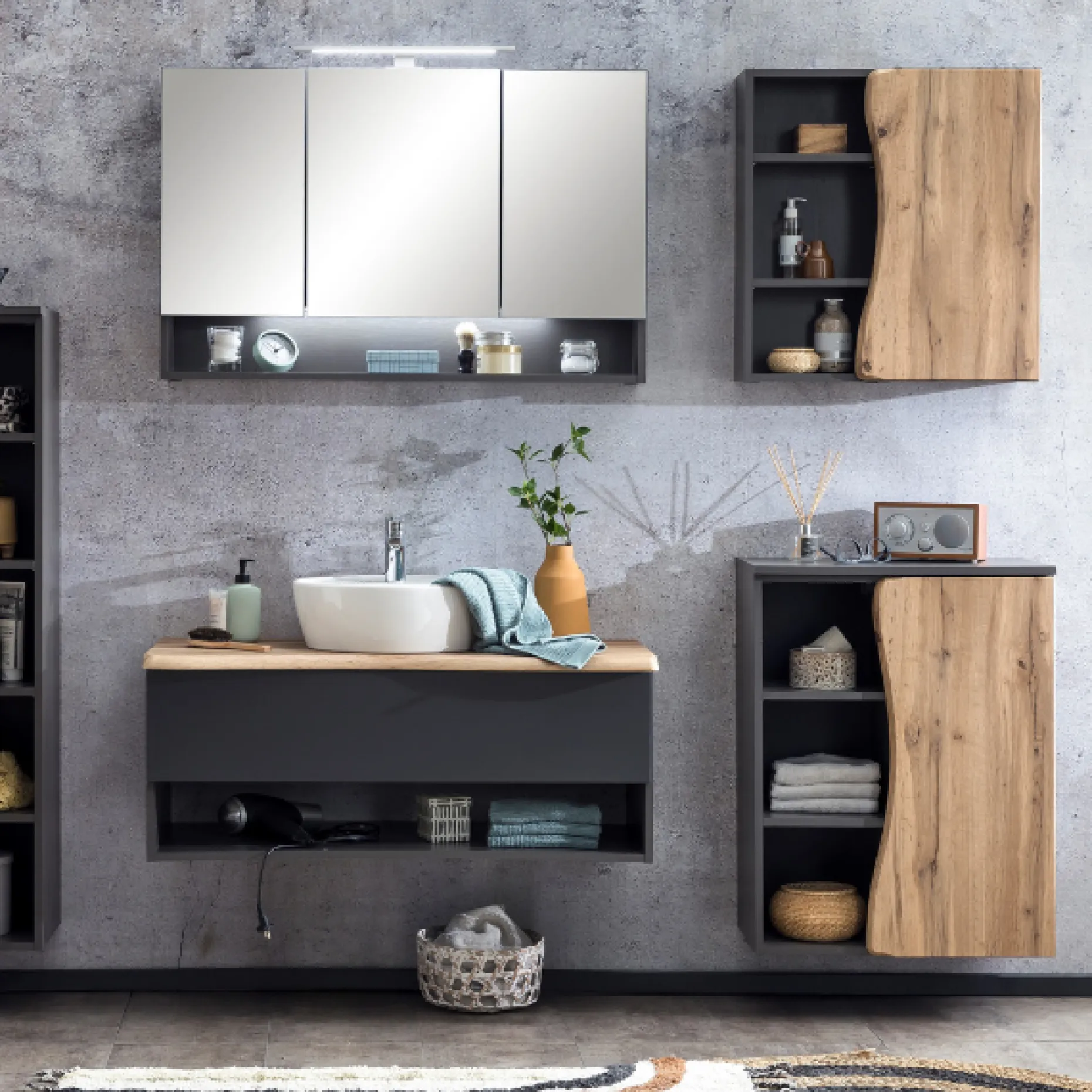 Badezimmerschrank Karan 60cm 1 Tür - Eiche/anthrazit
