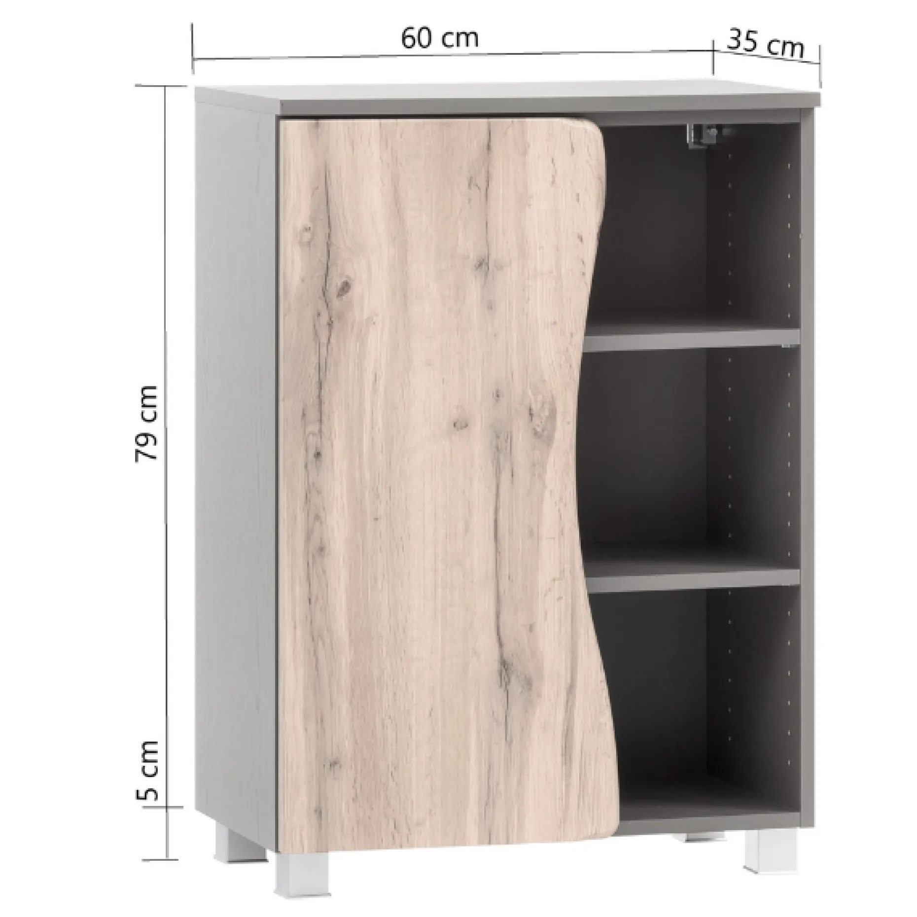 Badezimmerschrank Karan 60cm 1 Tür - Eiche/anthrazit