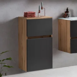 Badezimmerschrank Kornel/Luna 40cm 1 Tür und 1 Schublade - Eiche/mattgrau
