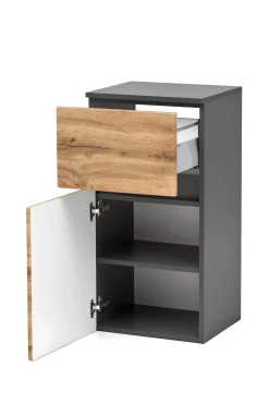 Badezimmerschrank Kornel/Luna 40cm 1 Tür und 1 Schublade - Graphitgrau/Eiche