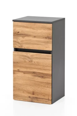 Badezimmerschrank Kornel/Luna 40cm 1 Tür und 1 Schublade - Graphitgrau/Eiche