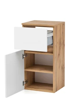 Badezimmerschrank Kornel/Luna 40cm 1 Tür und 1 Schublade - Eiche/mattweiß