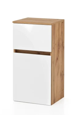 Badezimmerschrank Kornel/Luna 40cm 1 Tür und 1 Schublade - Eiche/mattweiß