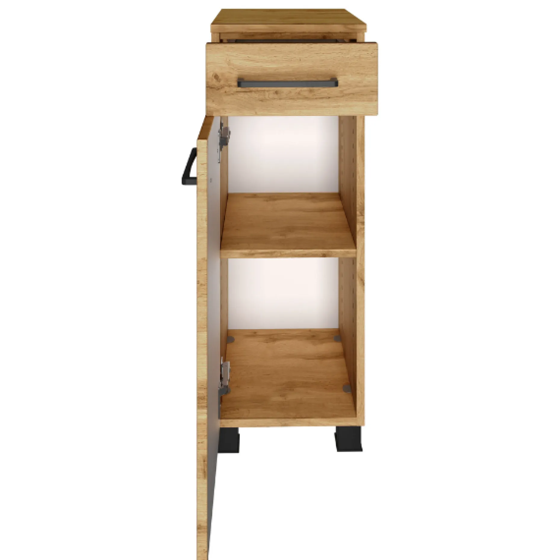 Badezimmerschrank Malvo 30cm 1 Tür und 1 Schublade - Eiche/schwarz