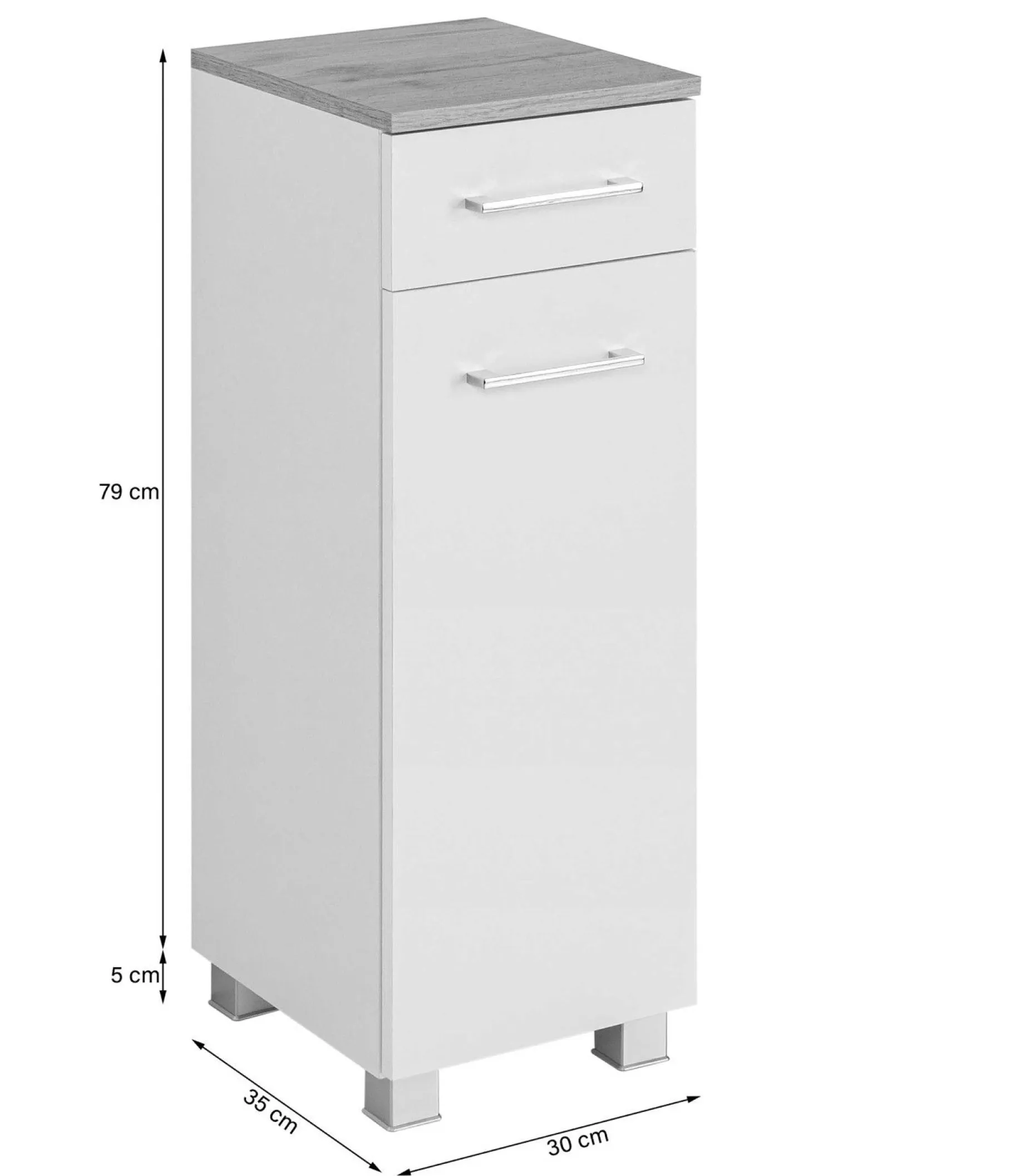 Badezimmerschrank Pares 30cm 1 Tür und 1 Schublade - Eiche weiß/wotan