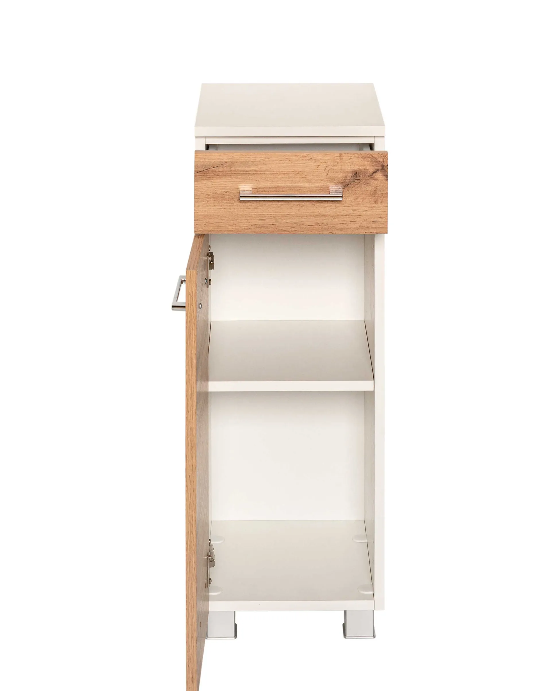 Badezimmerschrank Pares 30cm 1 Tür und 1 Schublade - Eiche weiß/wotan