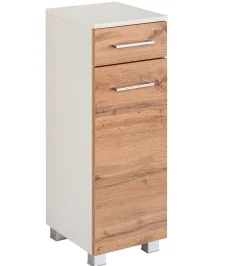 Badezimmerschrank Pares 30cm 1 Tür und 1 Schublade - Eiche weiß/wotan