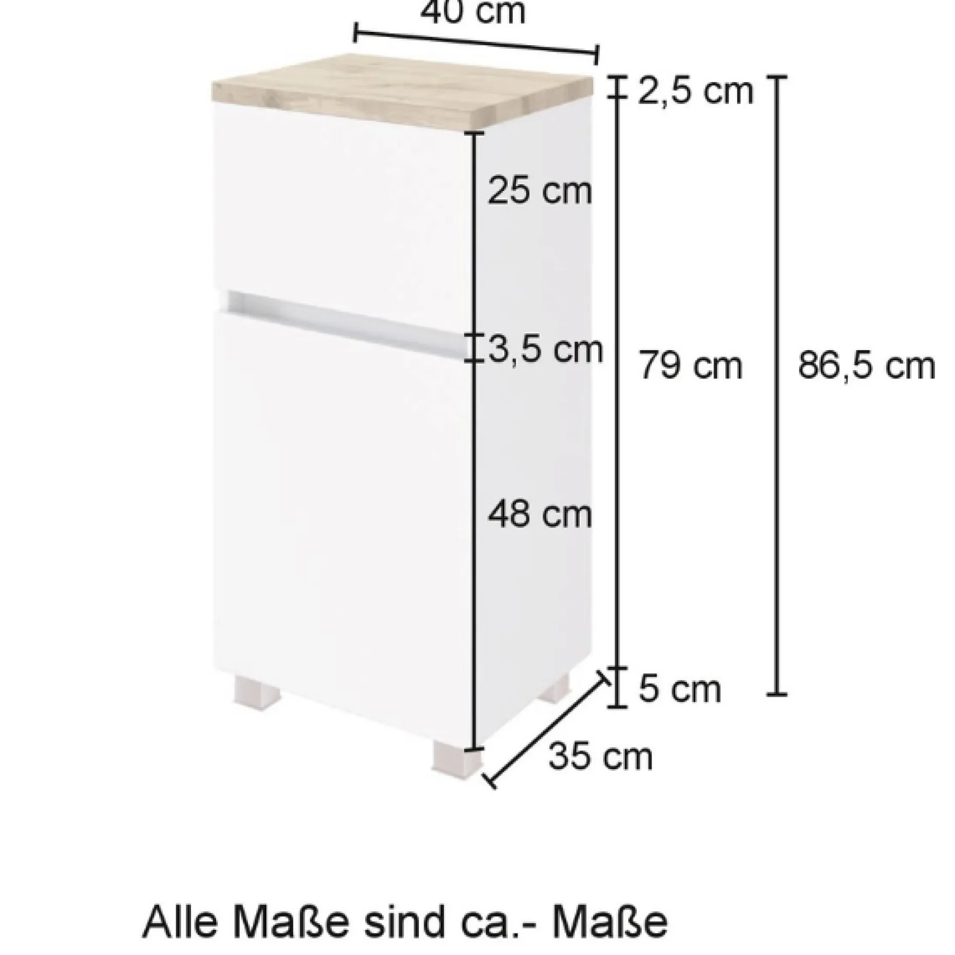 Badezimmerschrank Pisca 40cm 1 Tür und 1 Schublade - Eiche