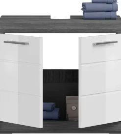 Badezimmerschrank Scout Xonox – Smoke Silver/Weiß Hochglanz – 60x56x34 cm