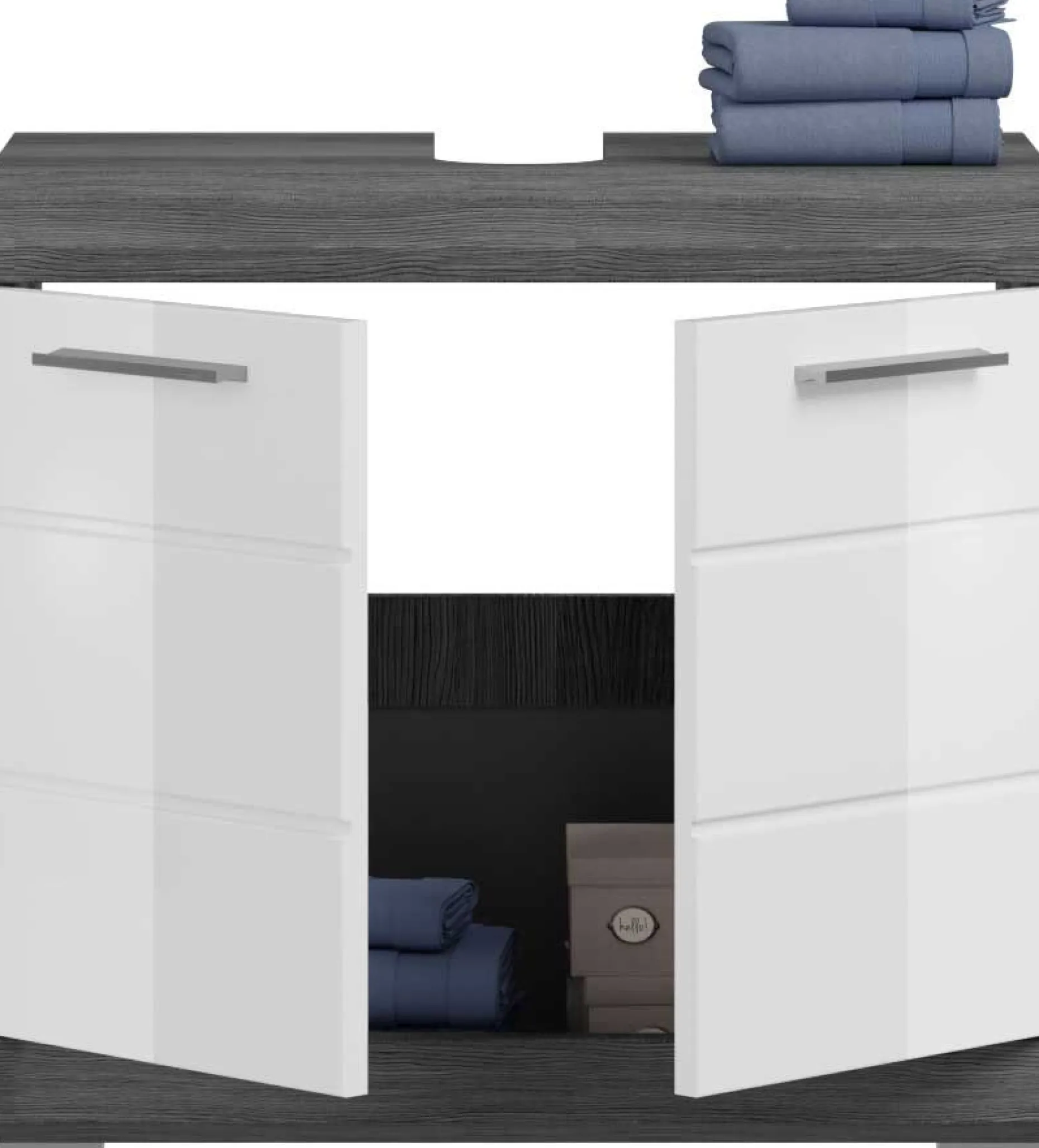 Badezimmerschrank Scout Xonox – Smoke Silver/Weiß Hochglanz – 60x56x34 cm